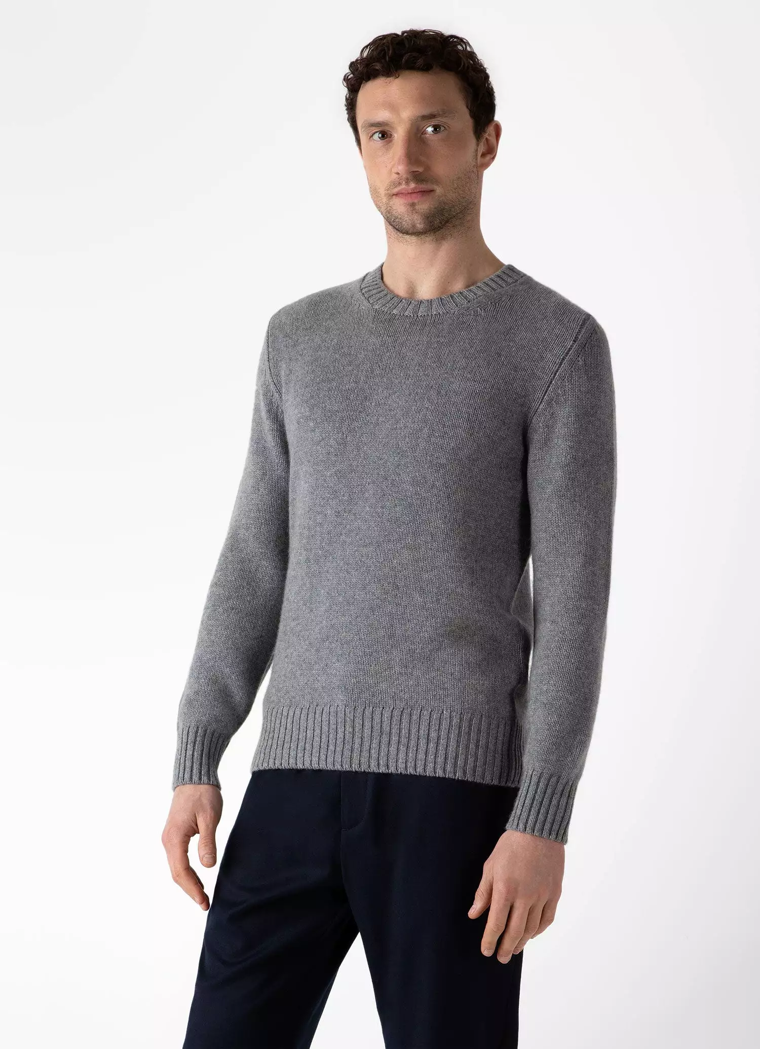 Men's Roxburgh Cashmere Jumper in Mid Grey Melange