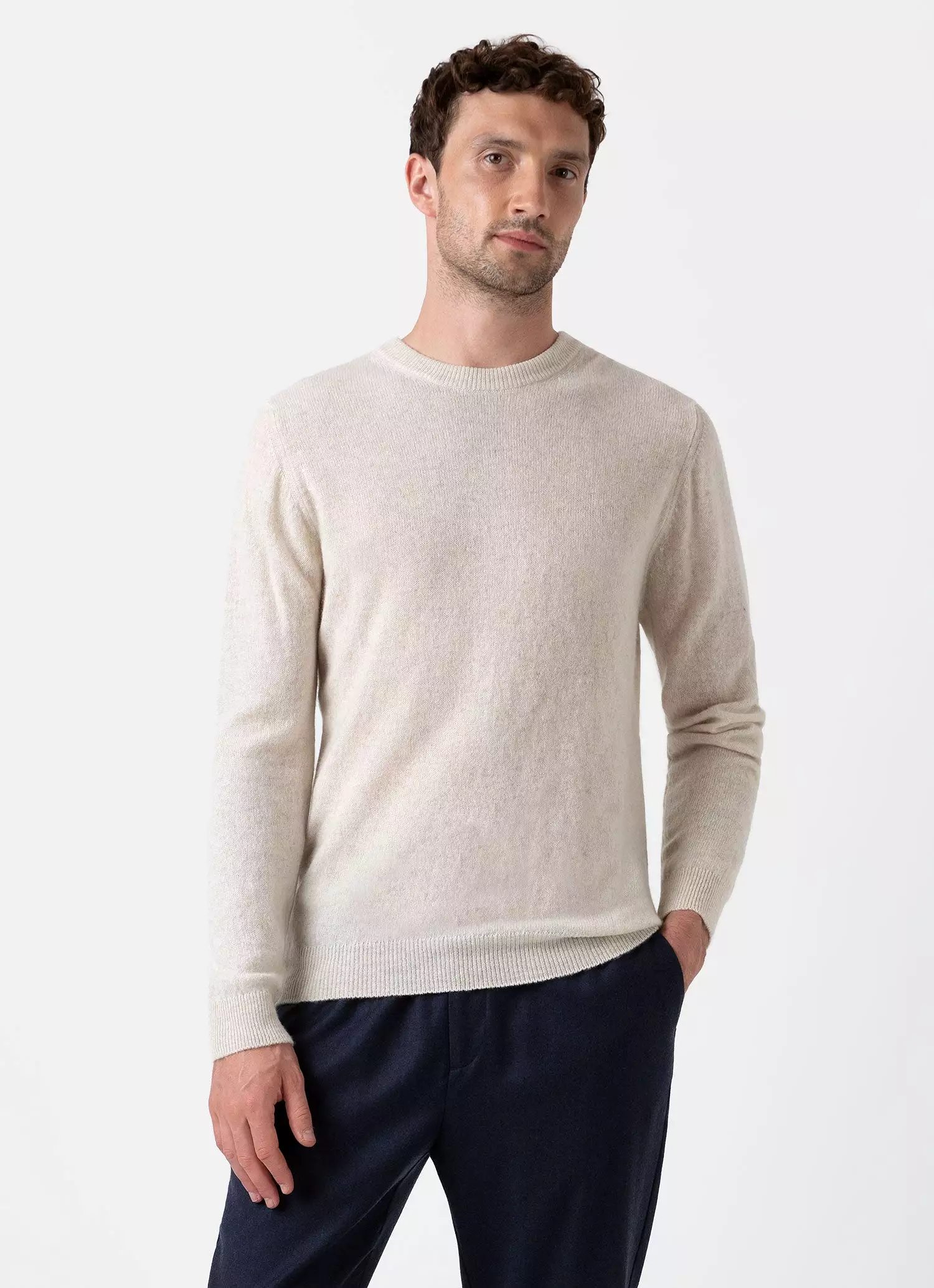 Men's Scottish Cashmere Jumper in Natural Ecru