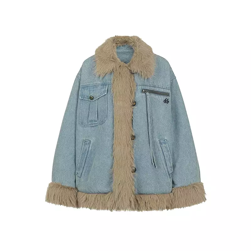 New American Hot Girl Loose Denim Fur Jacket for Women