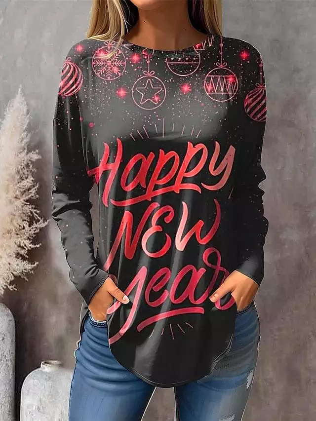 New Year Festival Women's Letter Print Long Sleeve T-shirt