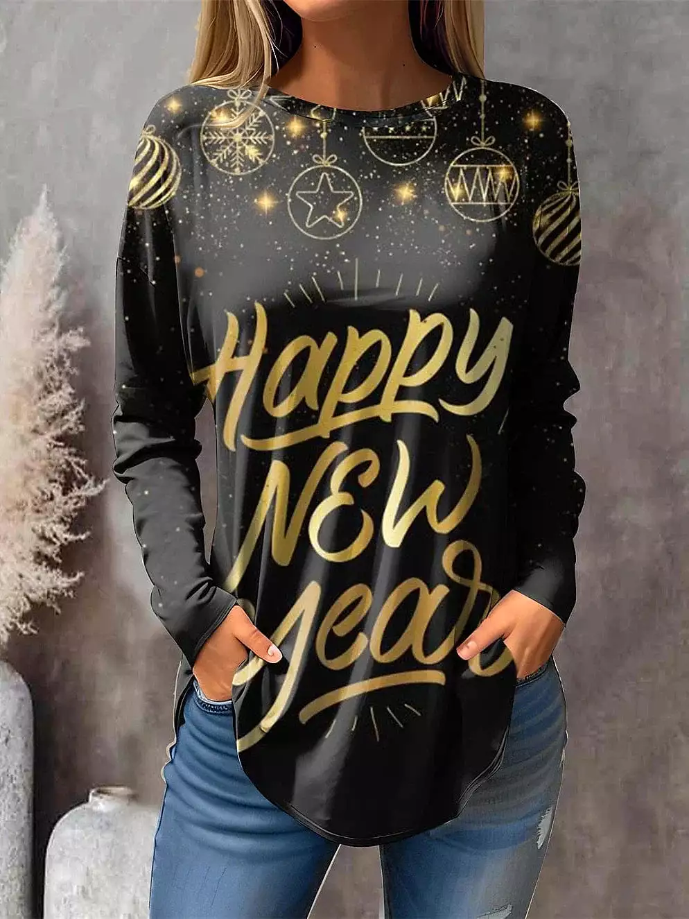 New Year Festival Women's Letter Print Long Sleeve T-shirt