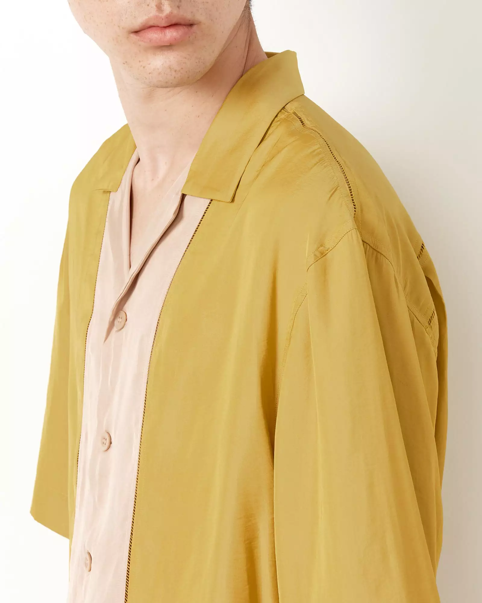 Paneled Short Sleeve Shirt in Mustard