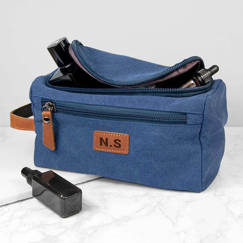 Personalised Jetsetter Denim Wash Bag Blue