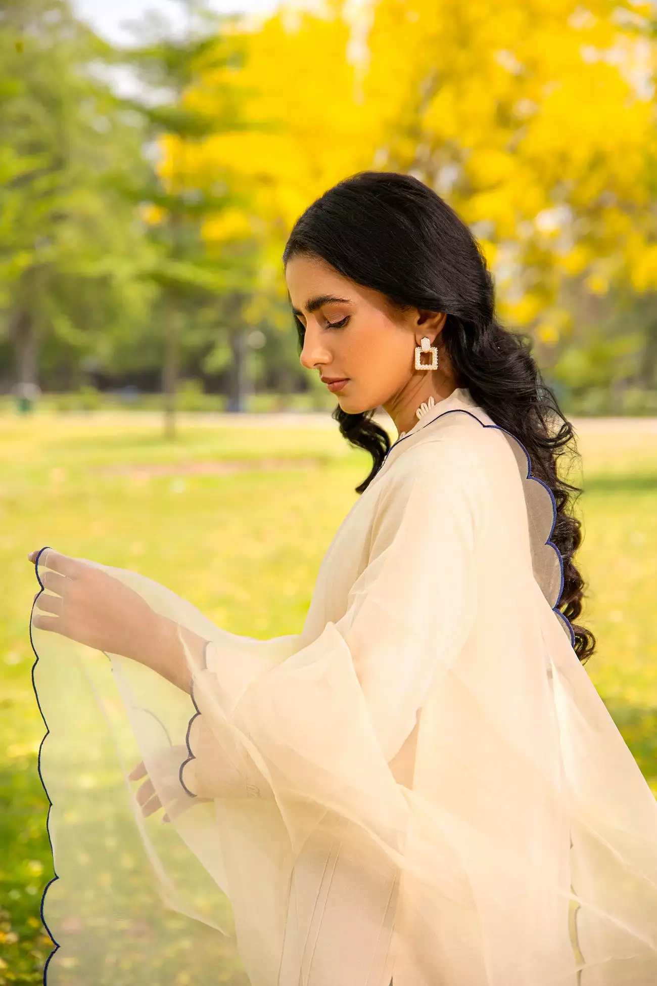 PINUCKS SHIRT WITH EMBROIDERED DUPATTA