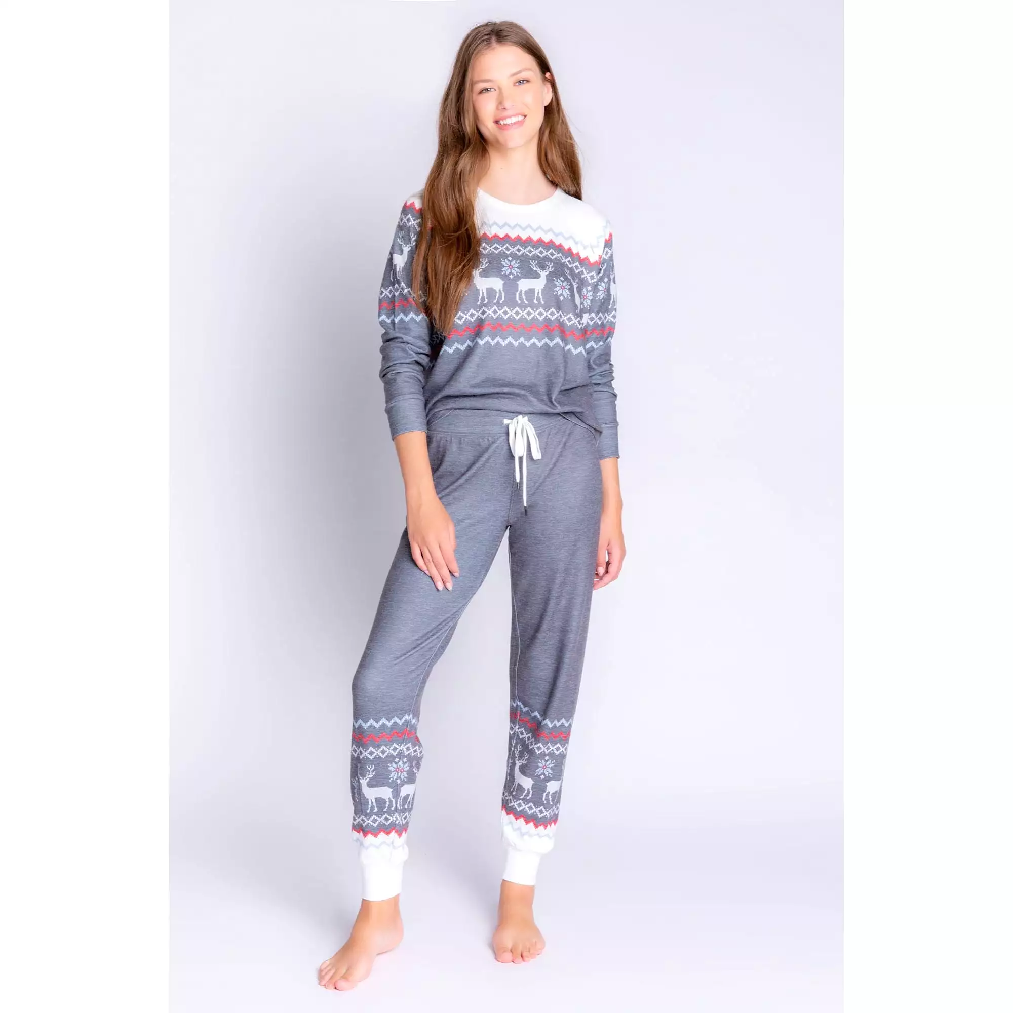 PJ Salvage Women's Family Fairisle Top - CHARCOAL