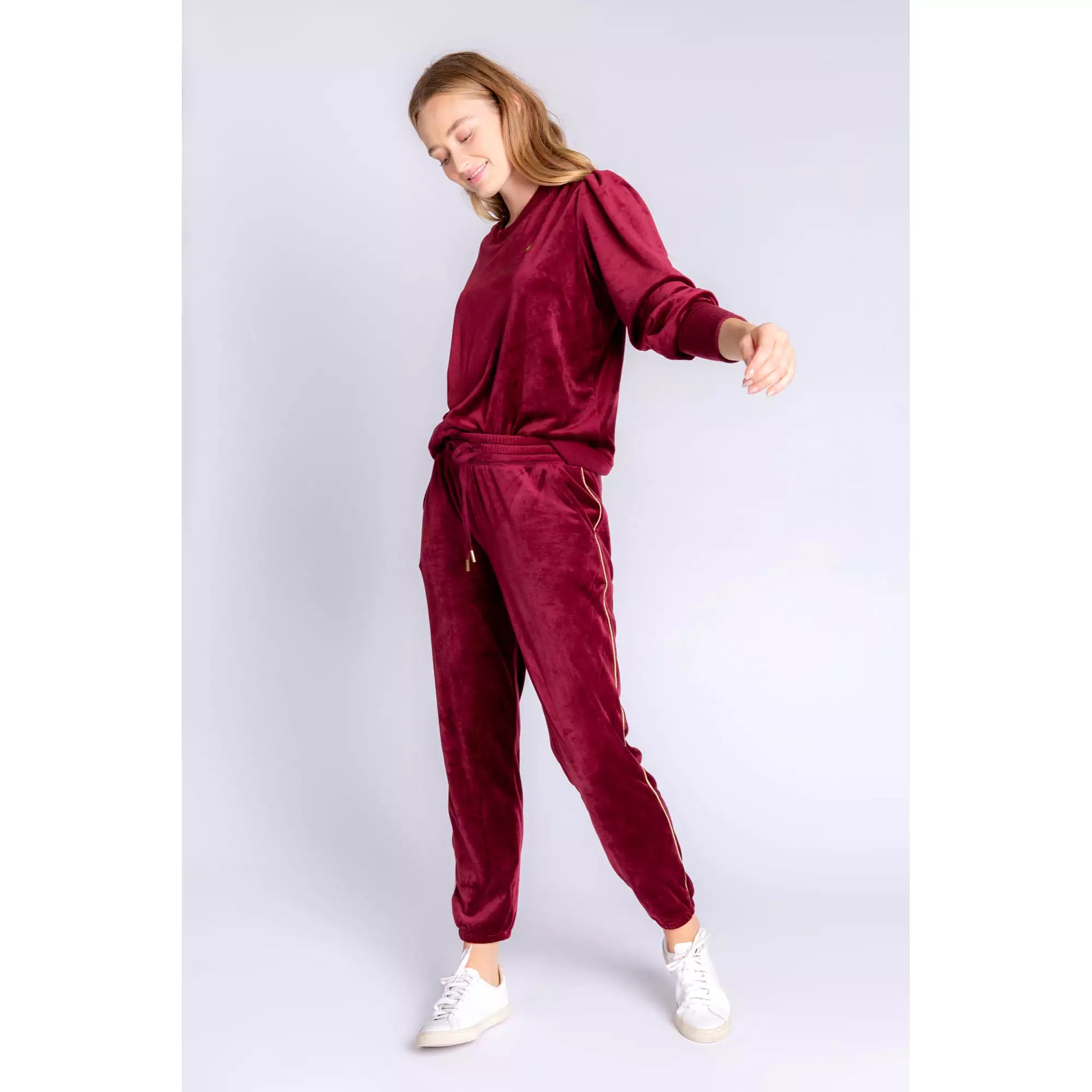 PJ Salvage Women's Velour Vanity Lightning Bolt Pants- PORT