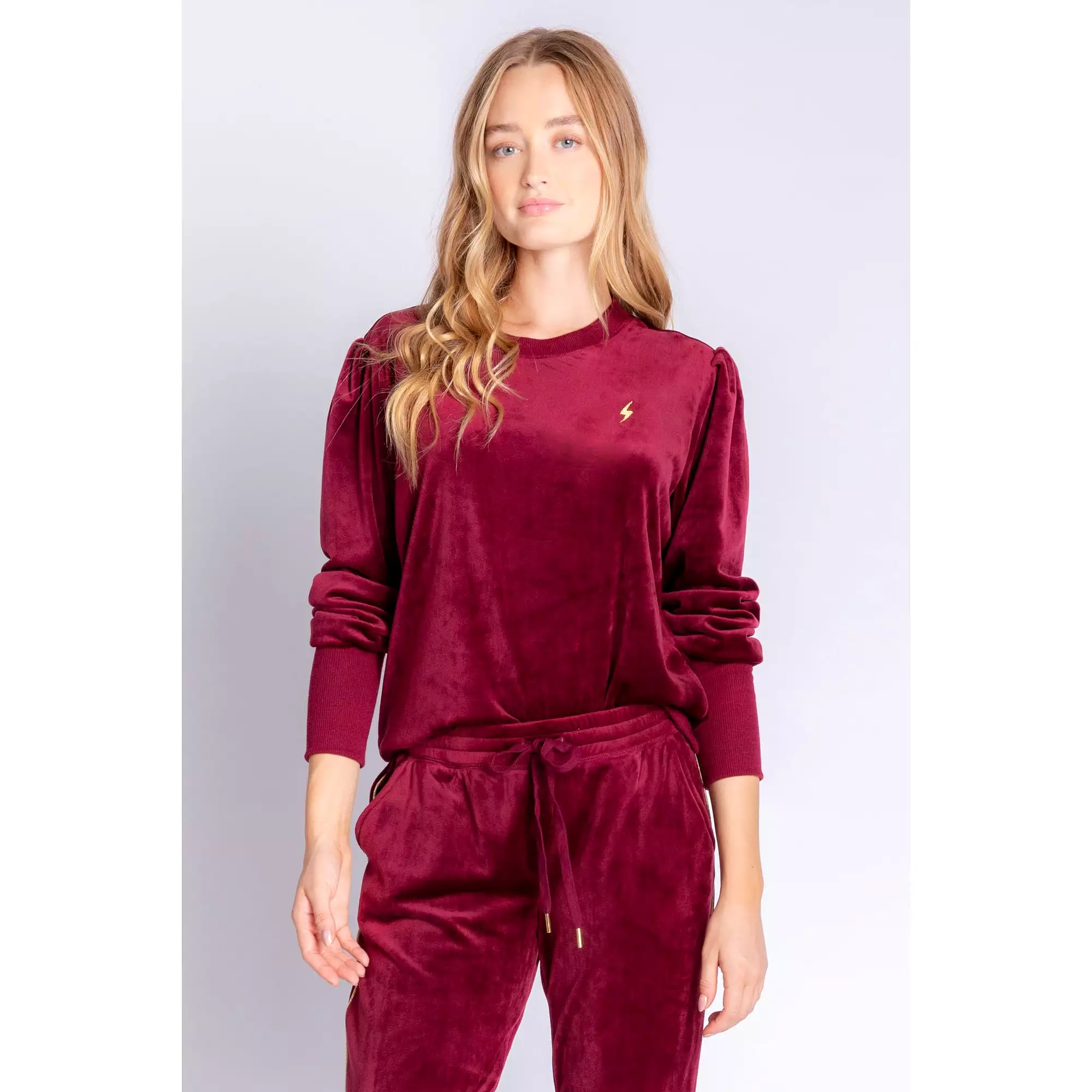 PJ Salvage Women's Velour Vanity Lightning Bolt Top - PORT