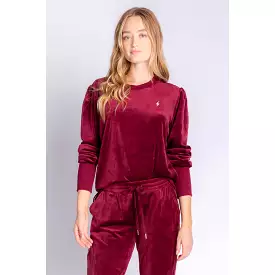 PJ Salvage Women's Velour Vanity Lightning Bolt Top - PORT