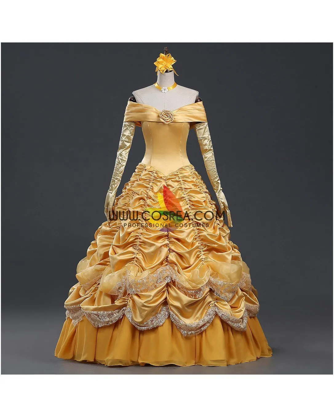 Princess Belle Classic Brocade Ruffle Beauty And Beast Cosplay Costume