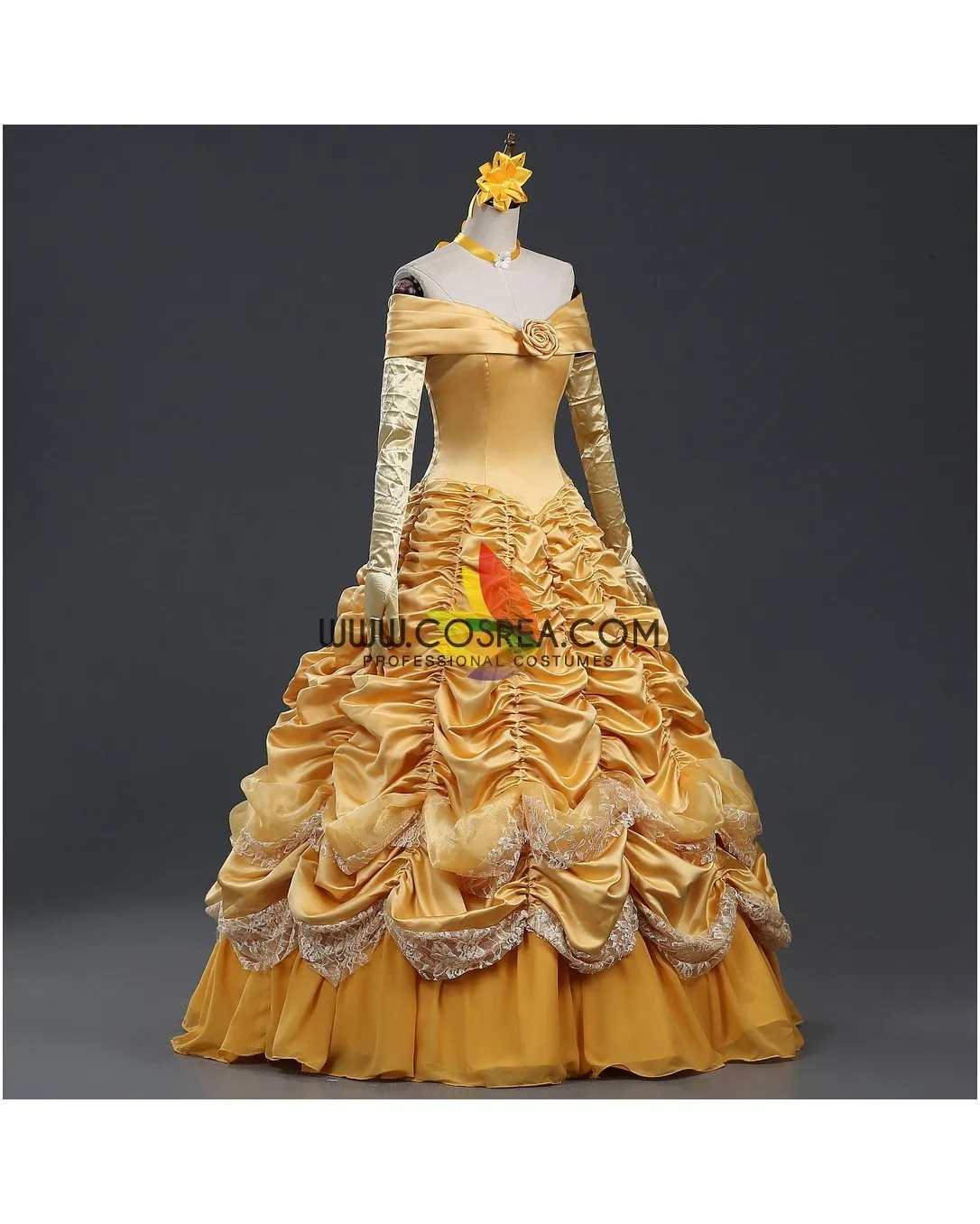 Princess Belle Classic Brocade Ruffle Beauty And Beast Cosplay Costume