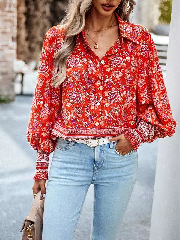 Printed Casual Long Sleeved Women Shirt