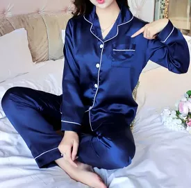 Satin Silk Pajamas for Women Summer Pyjamas Home Clothes Women Nightwear Pajama Set Long Sleeve Nightgown Plus Size Sleepwear X1