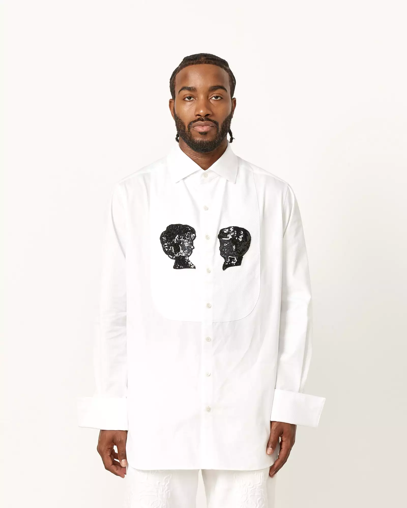 Sequined Silhouette Tuxedo Shirt