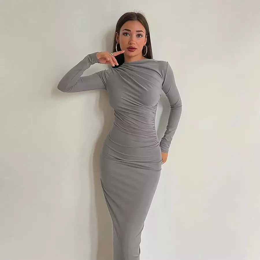 Simple Long Sleeve Dress Autumn dress long sleeve sexy Vintage Maxi Long Sleeve Dress