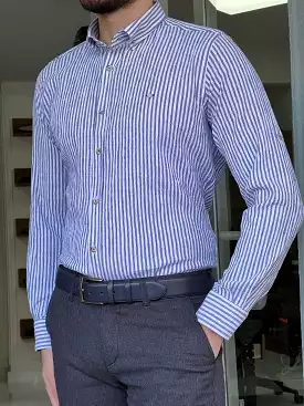 Slim Fit Foldable Sleeve Seersucker Shirt