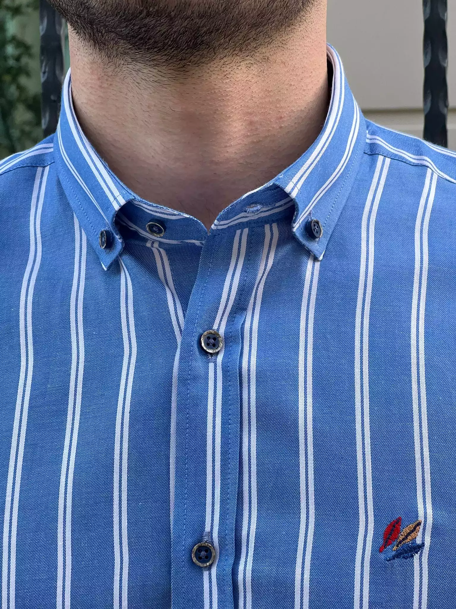 Slim Fit Striped Cotton Blue Shirt