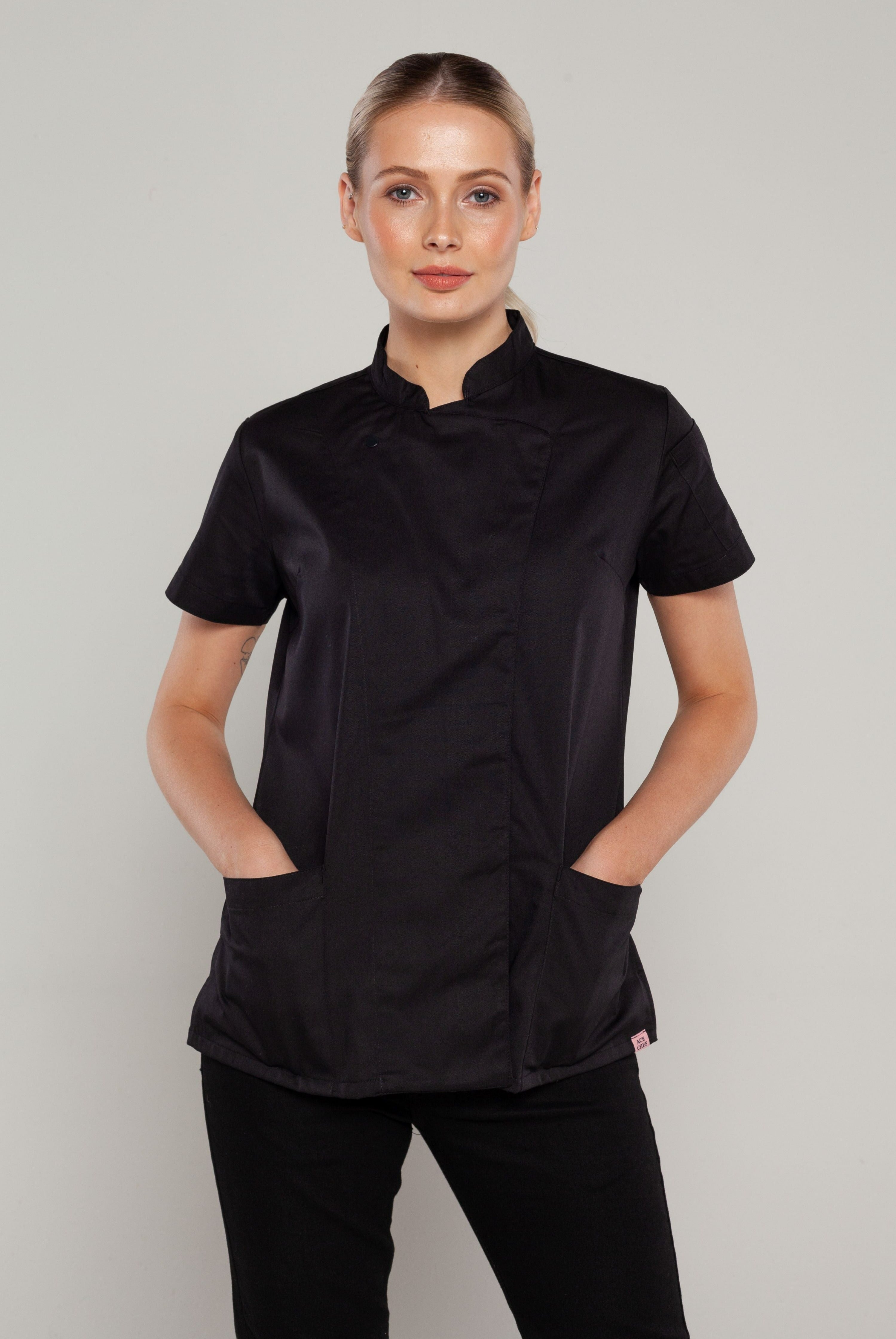 Sophia short sleeves Black women's chef jacket