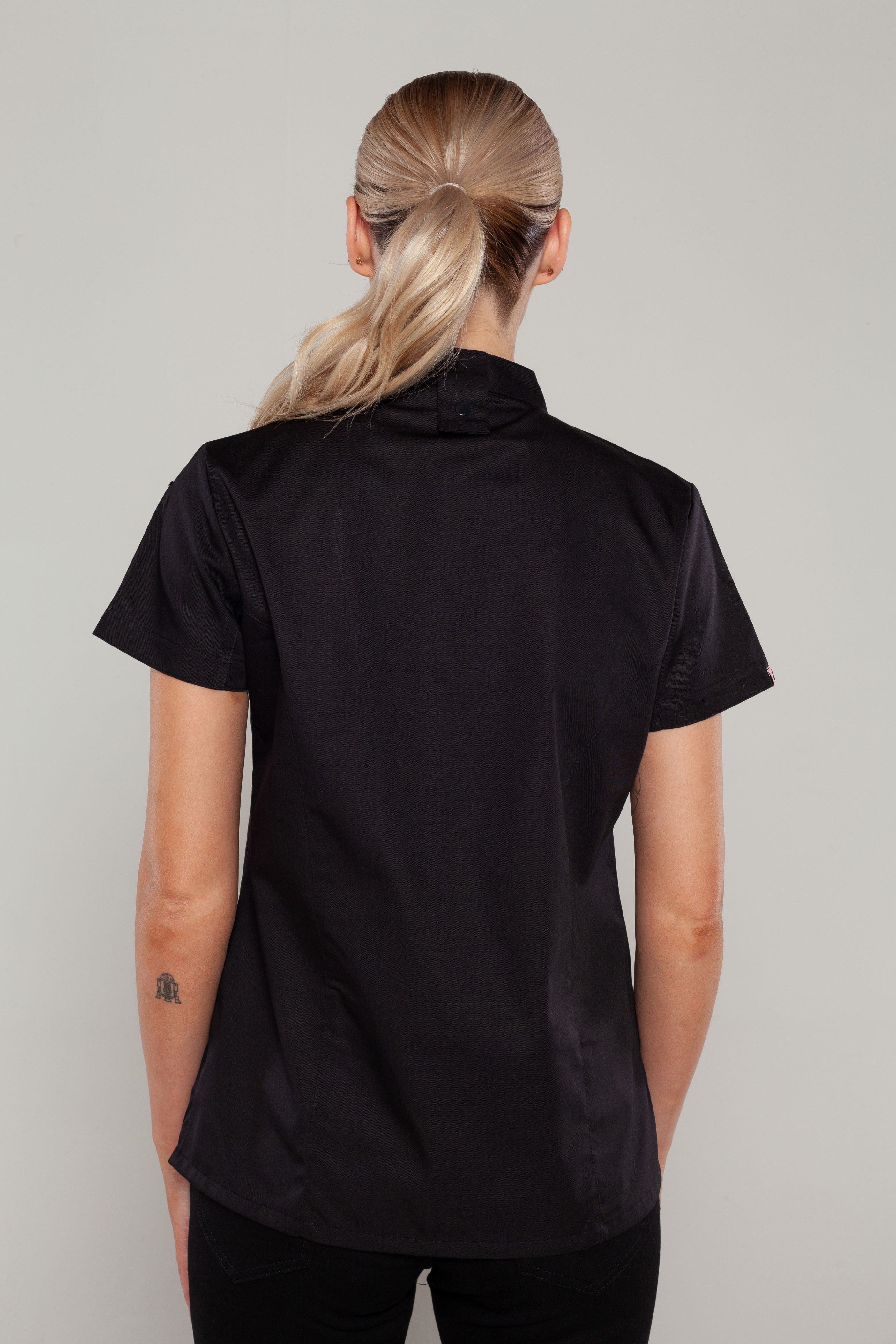 Sophia short sleeves Black women's chef jacket