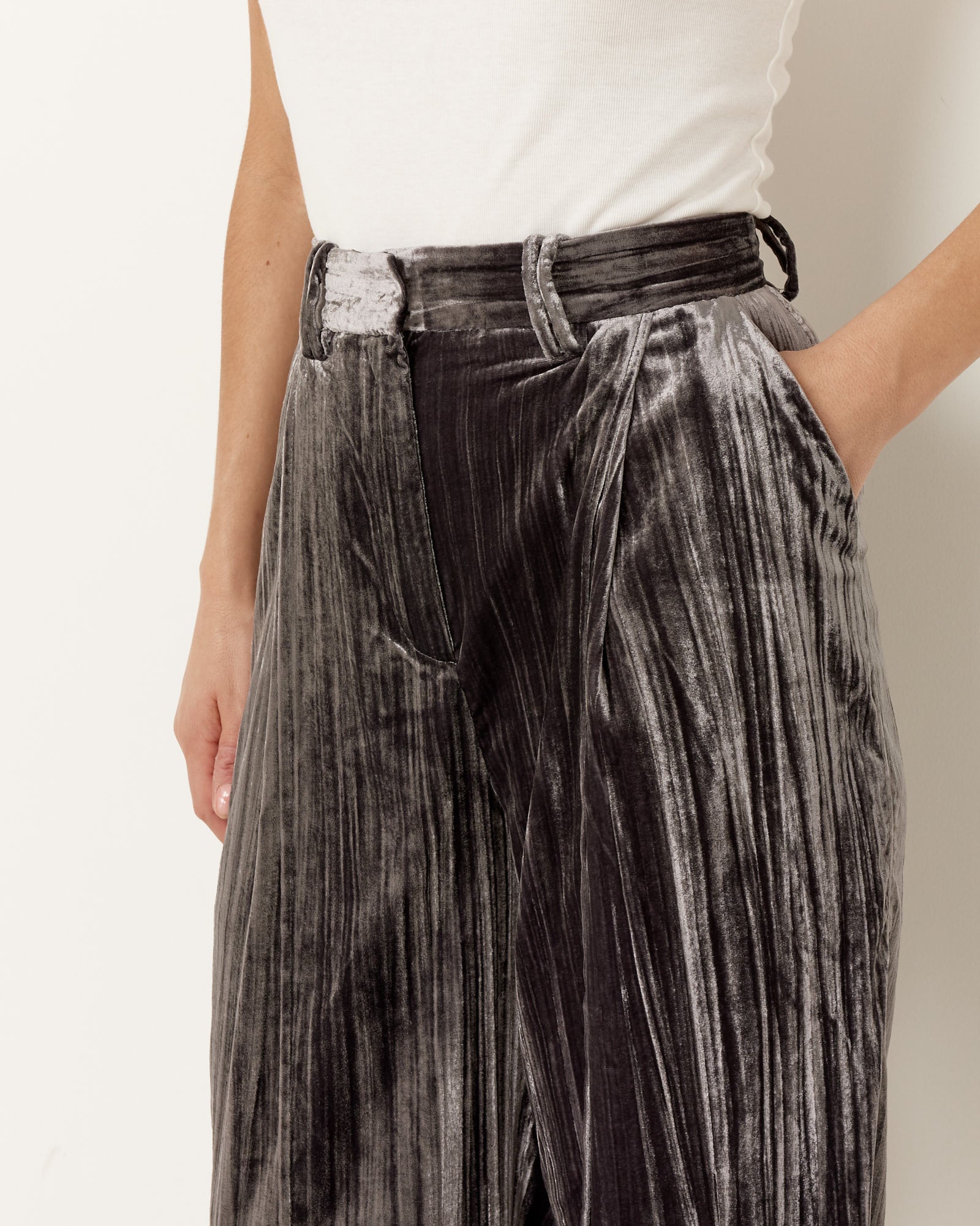 Stripe Velvet Relaxed Pleated Pant