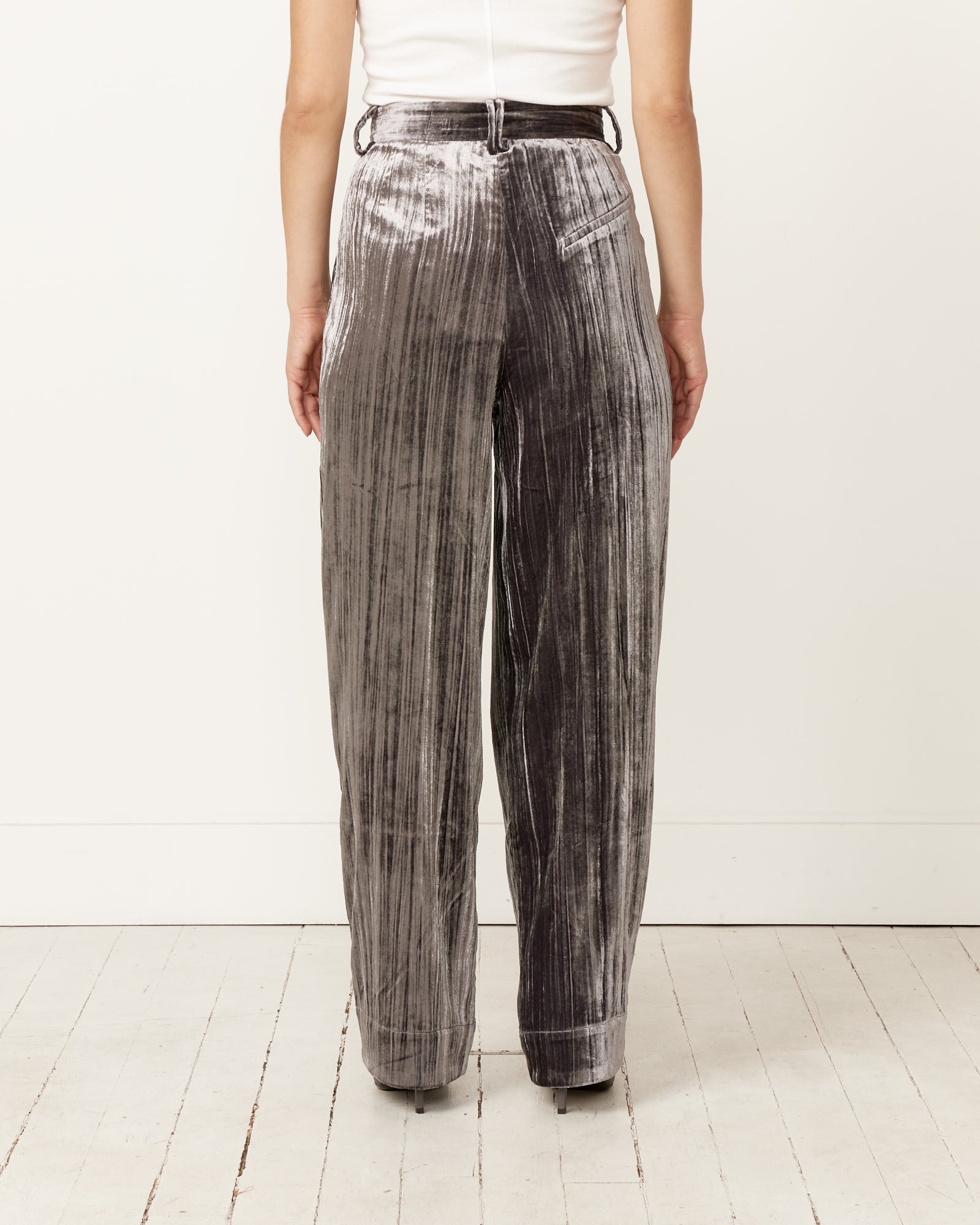 Stripe Velvet Relaxed Pleated Pant