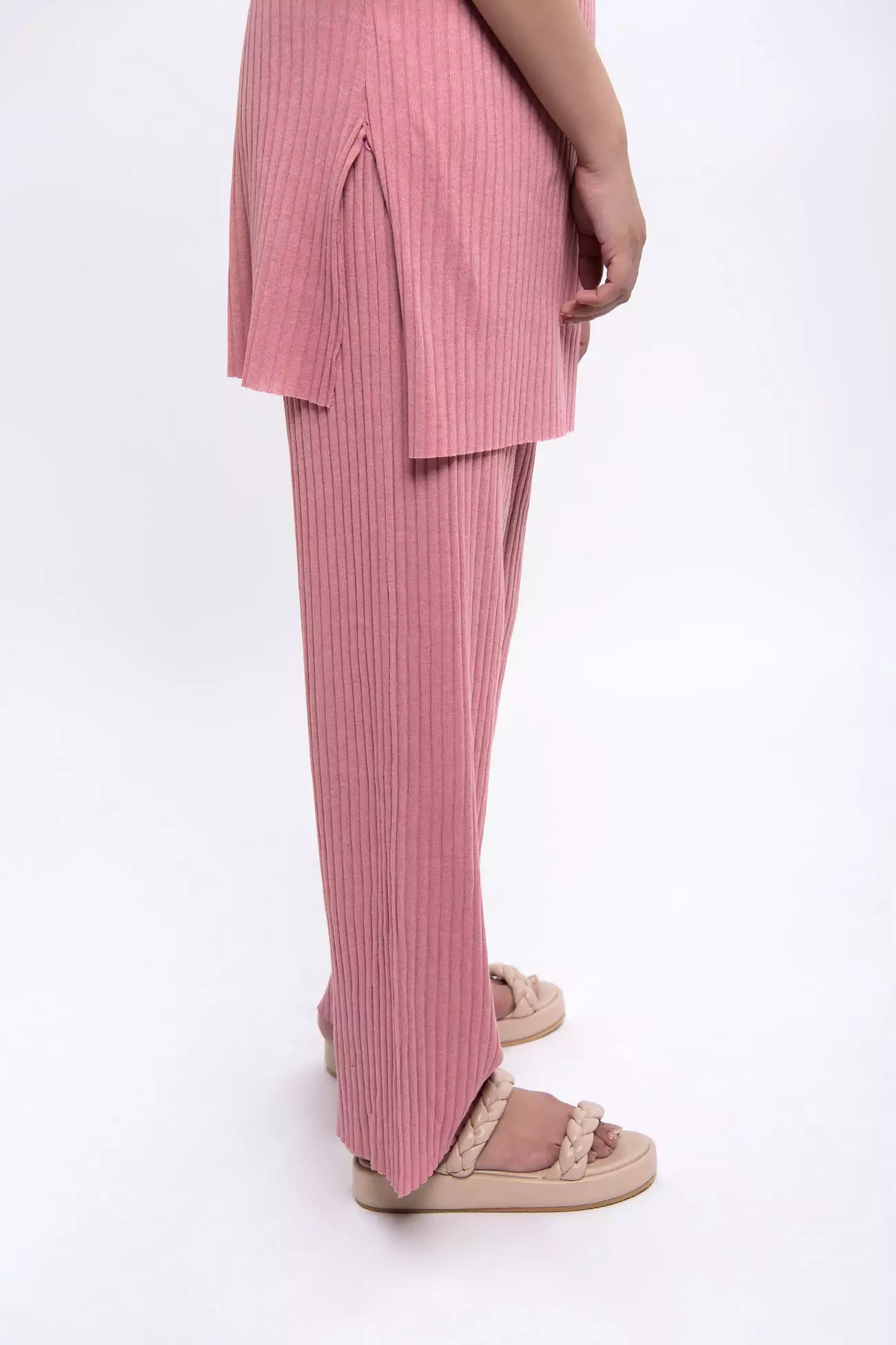 TEXTURED/ RIB KNIT SHIRT AND TROUSER