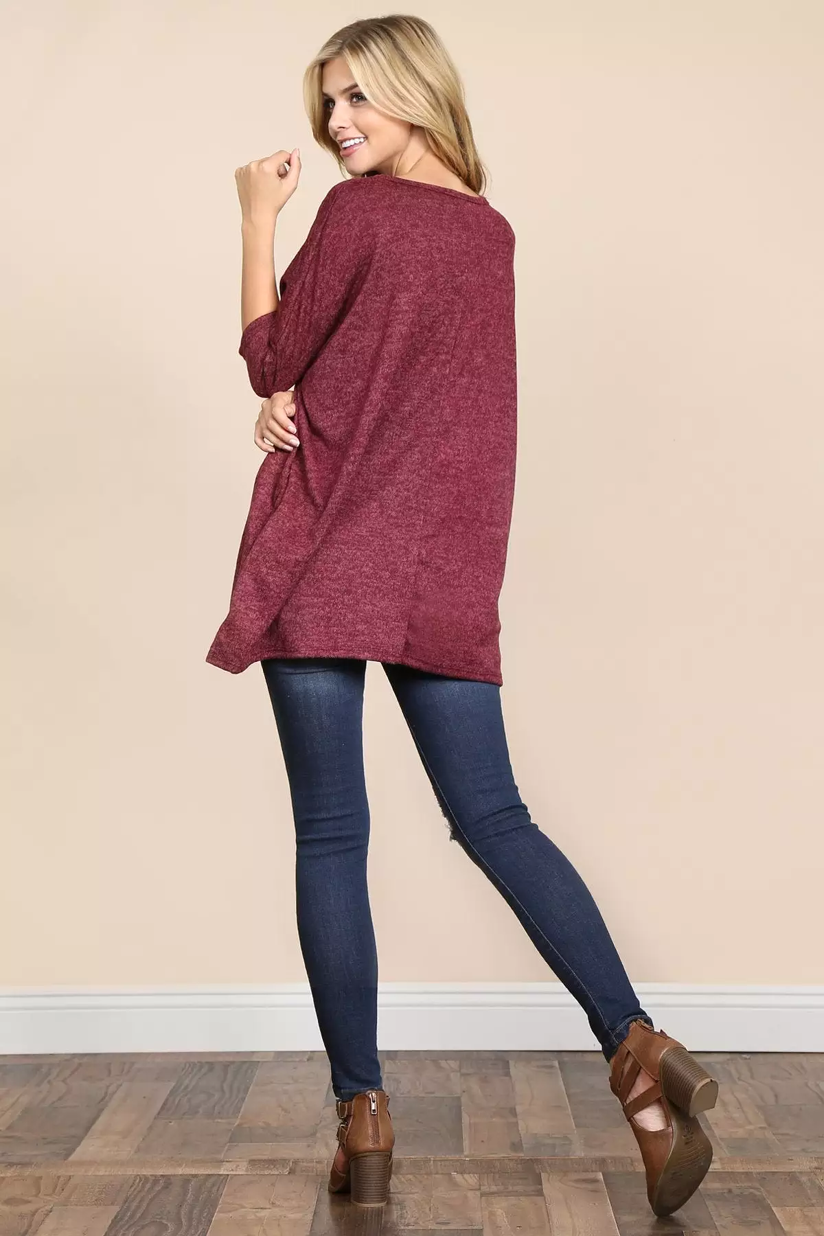 Two Tone Hacci Oversized Dropped Shoulder Pocket Tunic