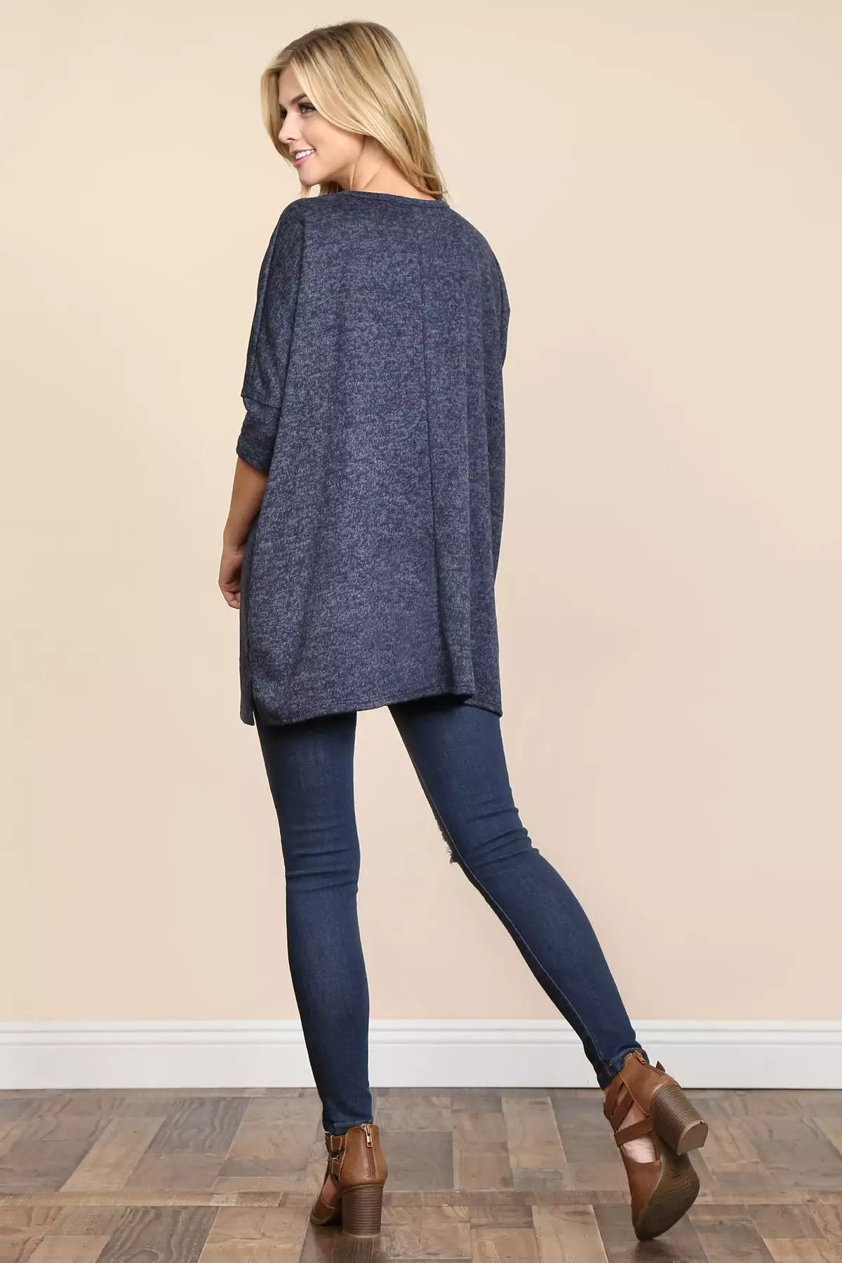 Two Tone Hacci Oversized Dropped Shoulder Pocket Tunic