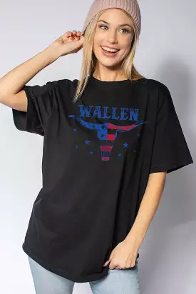 Wallen Cow Skull American Flag Graphic Tees