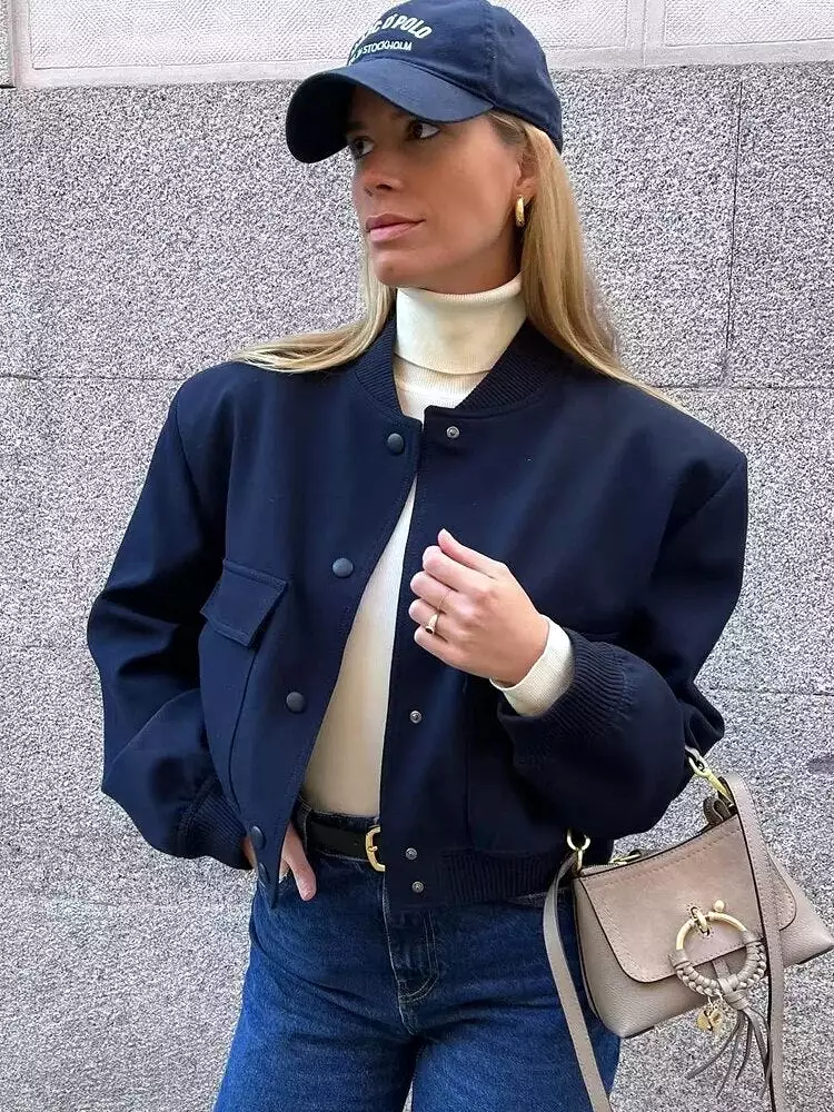 Woman Bomber Jackets for Women 2023 Chic Coats Female Casual Single-breasted with Pockets Jacket New Outerwear Tops