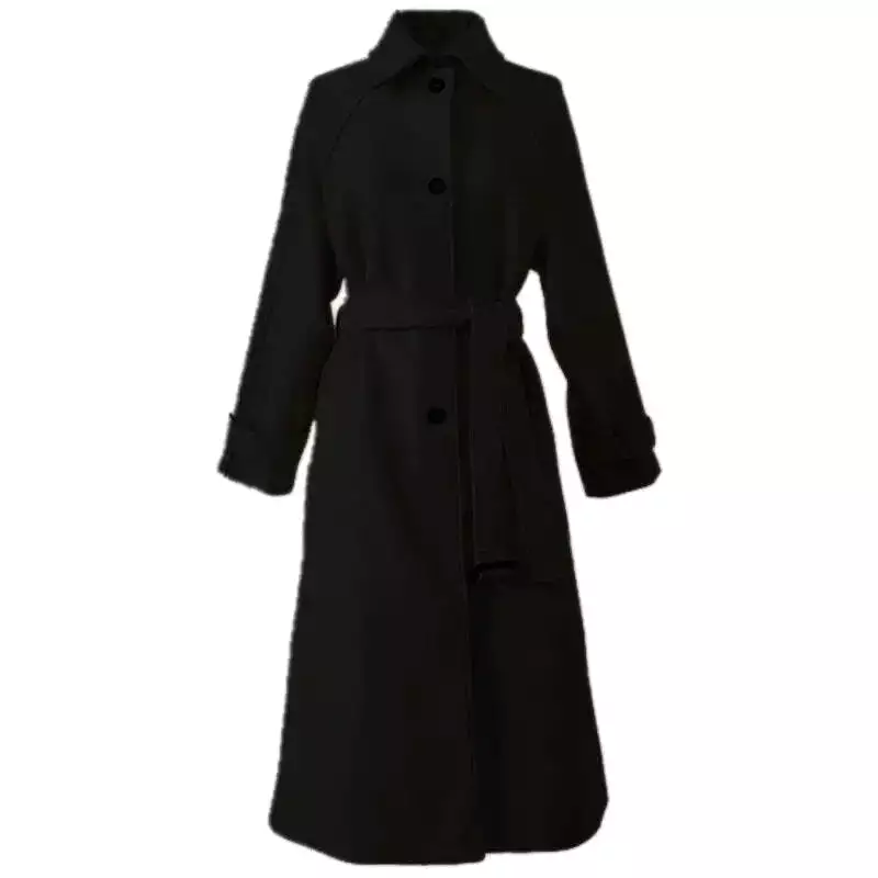 Women Faux Woolen Coats Fashion Elegant Solid Belt Thickening Long Jacket