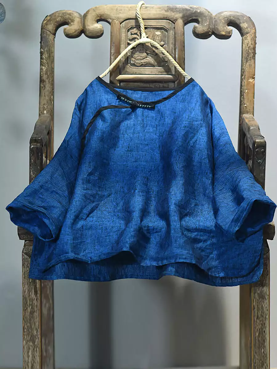 Women Retro Linen Solid Loose Shirt