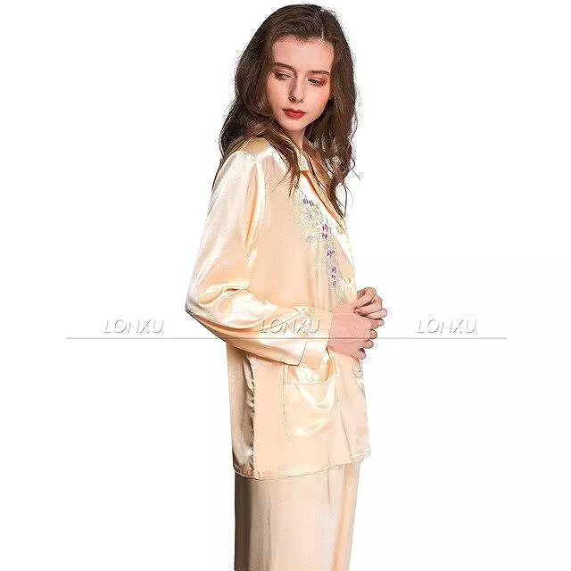 Women Silk Pajama, Embroidered