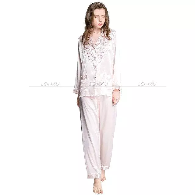 Women Silk Pajama, Embroidered