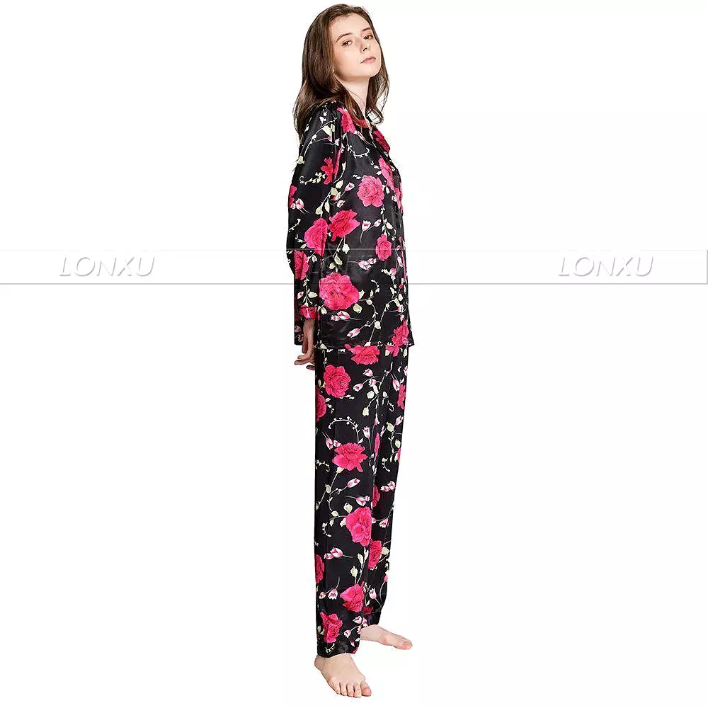 Women Silk Pajama Set, Floral