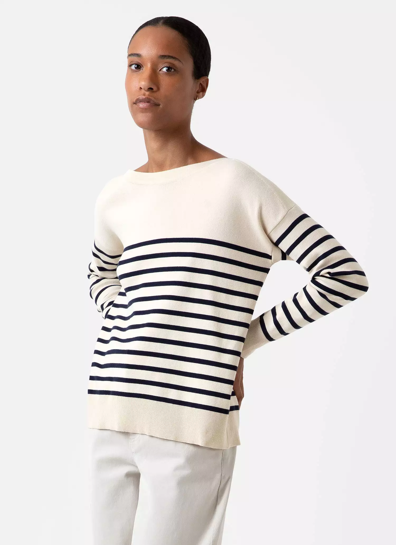 Women's Breton Stripe Jumper in Ecru/Navy