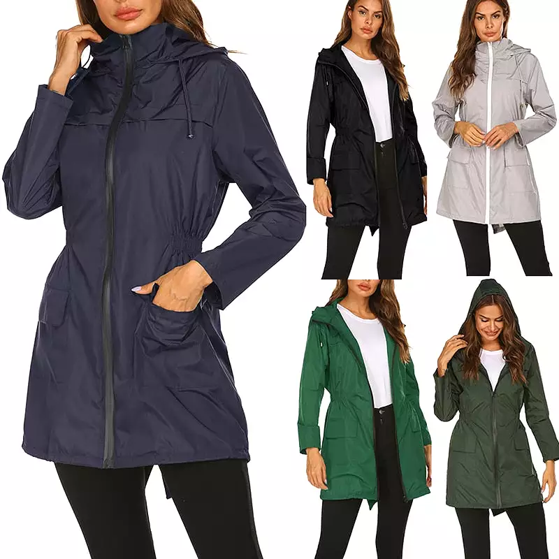 Women's Long Hooded Raincoat Poncho Waterproof Impermeable Trench Coats Clothes Portable Female Outdoor Rain Jacket Cloak Covers