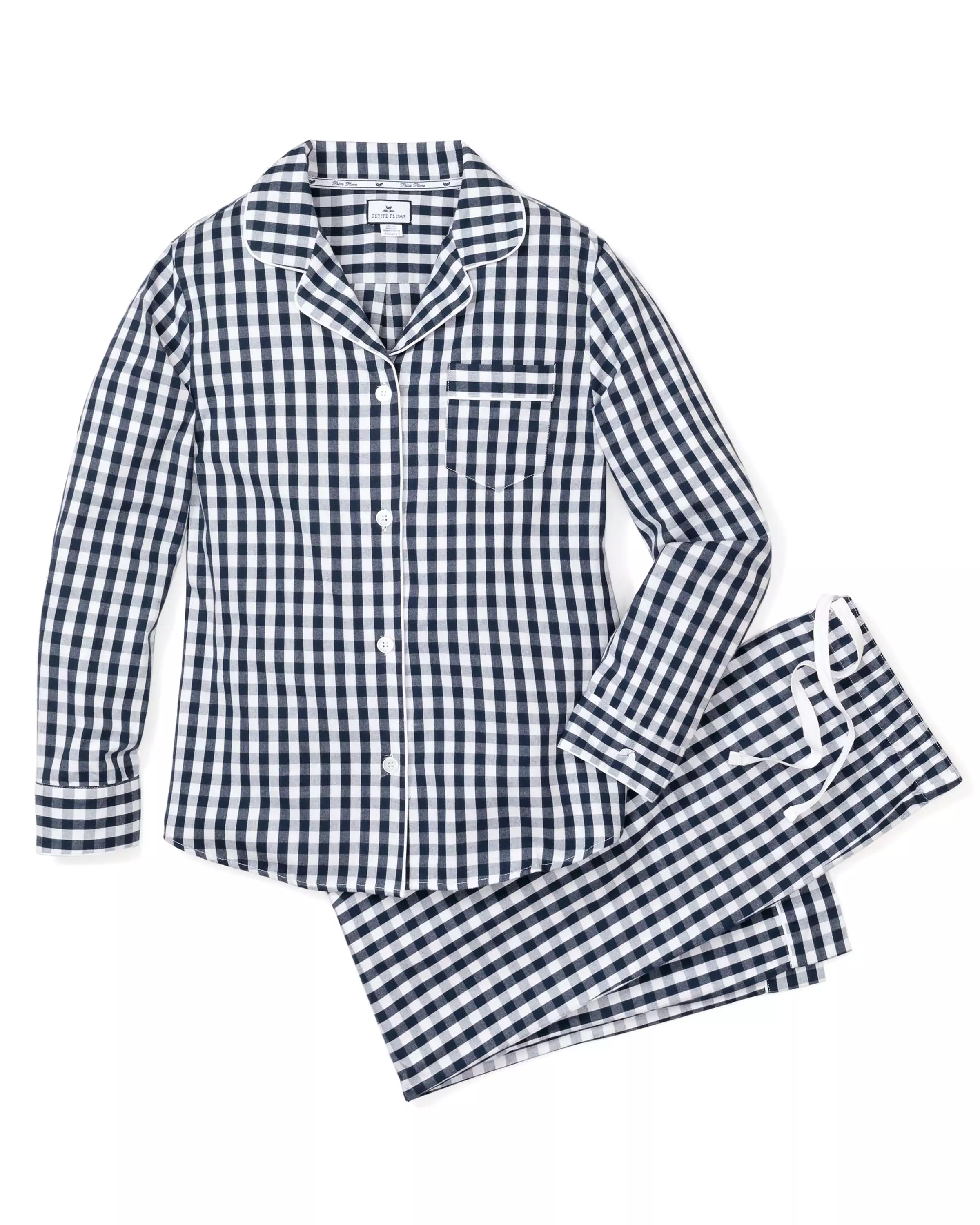 Women's Navy Gingham Flannel Pajama Set