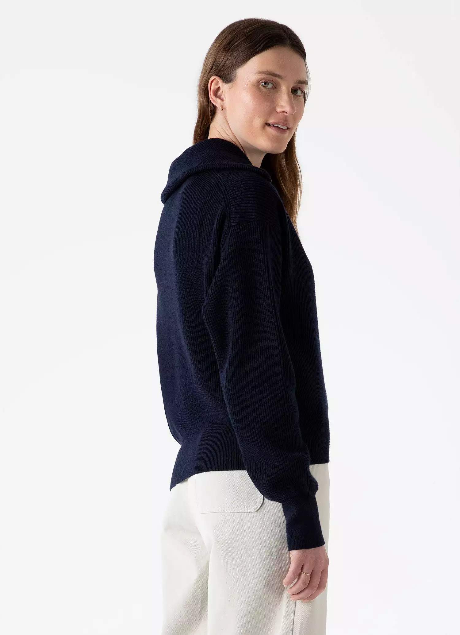 Women's Ribbed Half Zip Jumper in Navy