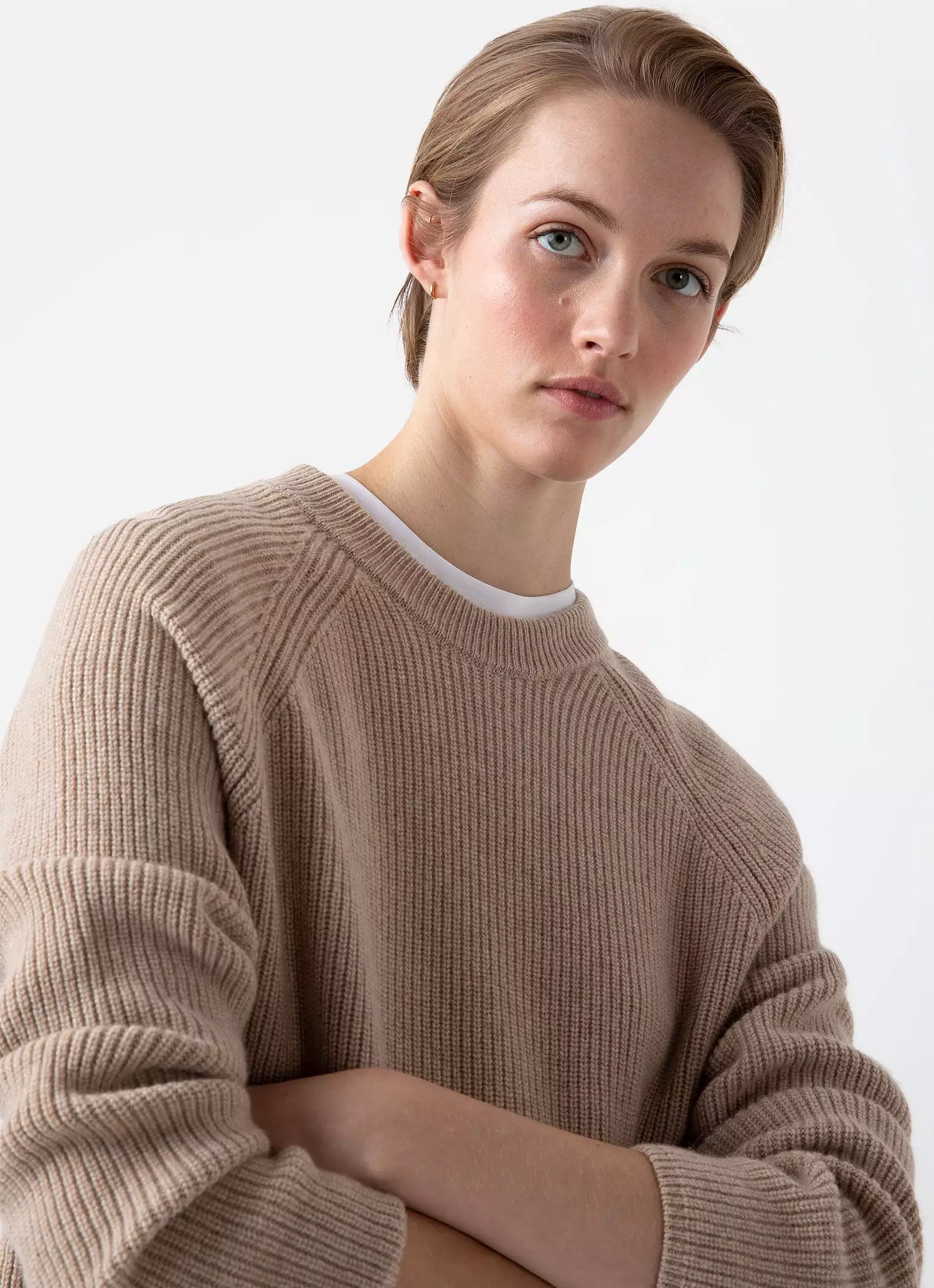 Women's Wool Cashmere Rib Jumper in Oatmeal Melange