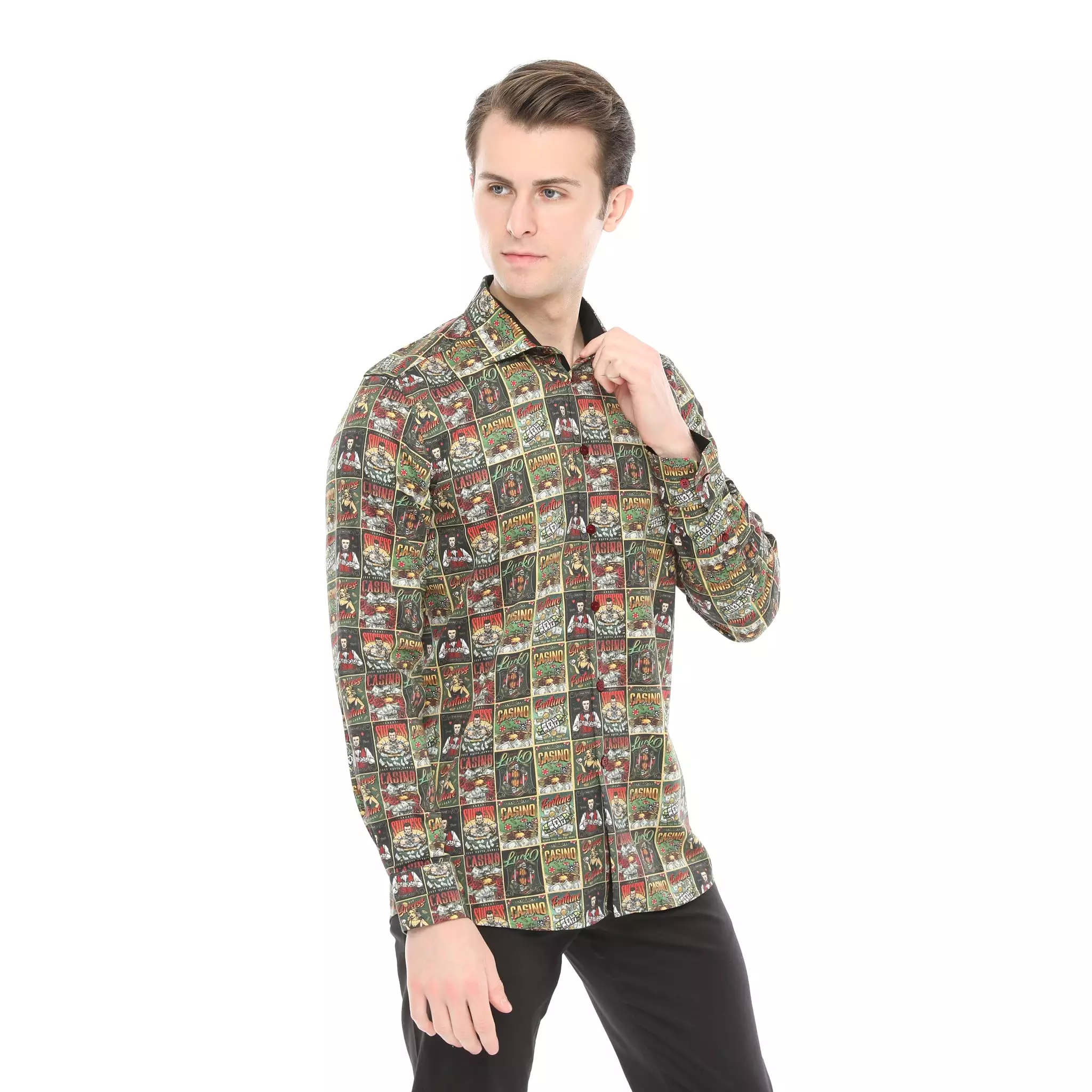 Xact Men's Casino Poster Print Long Sleeved Shirt, Regular Fit