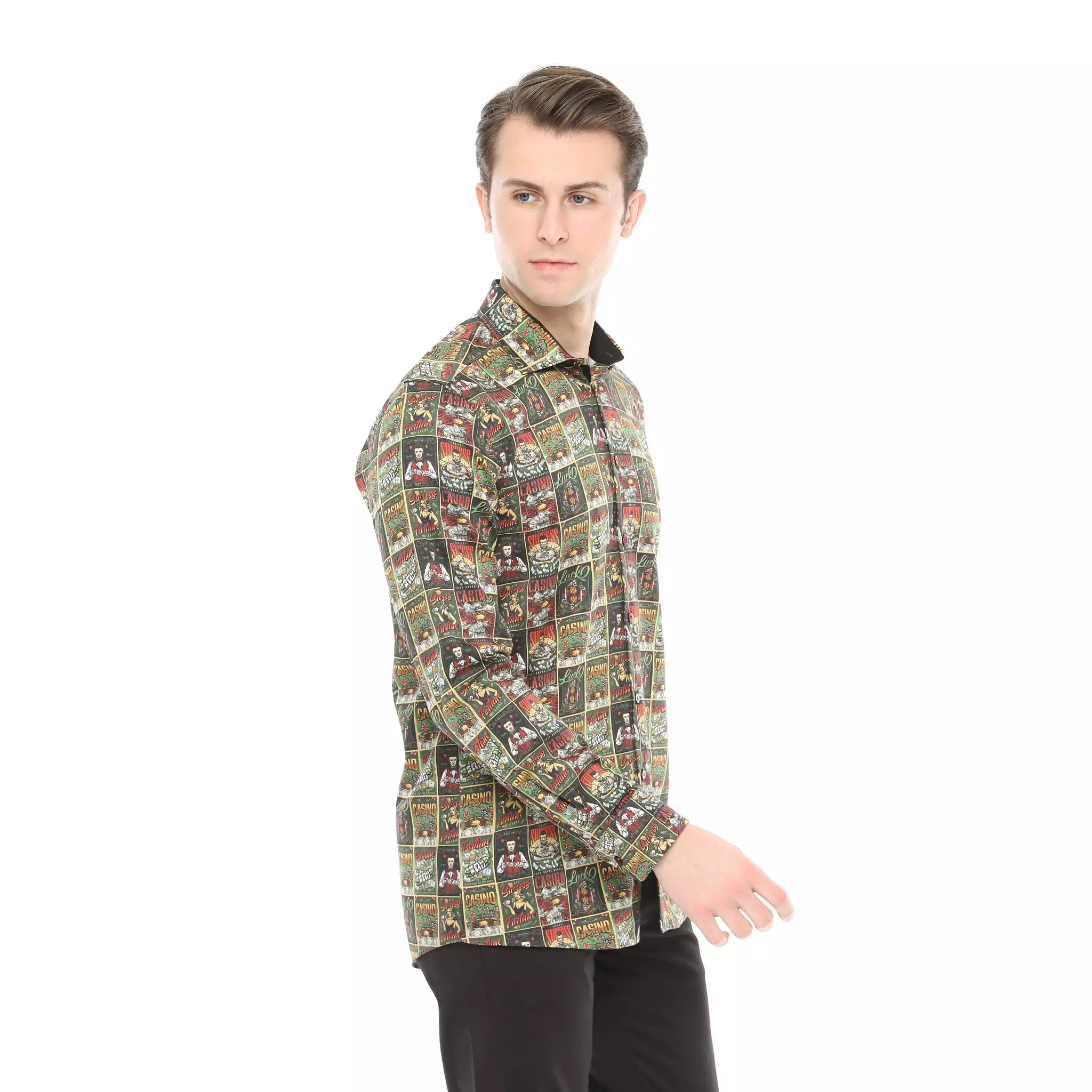 Xact Men's Casino Poster Print Long Sleeved Shirt, Regular Fit