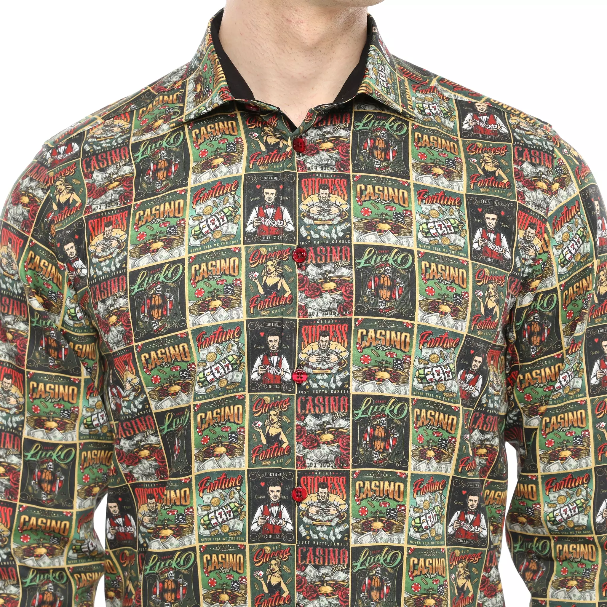 Xact Men's Casino Poster Print Long Sleeved Shirt, Regular Fit