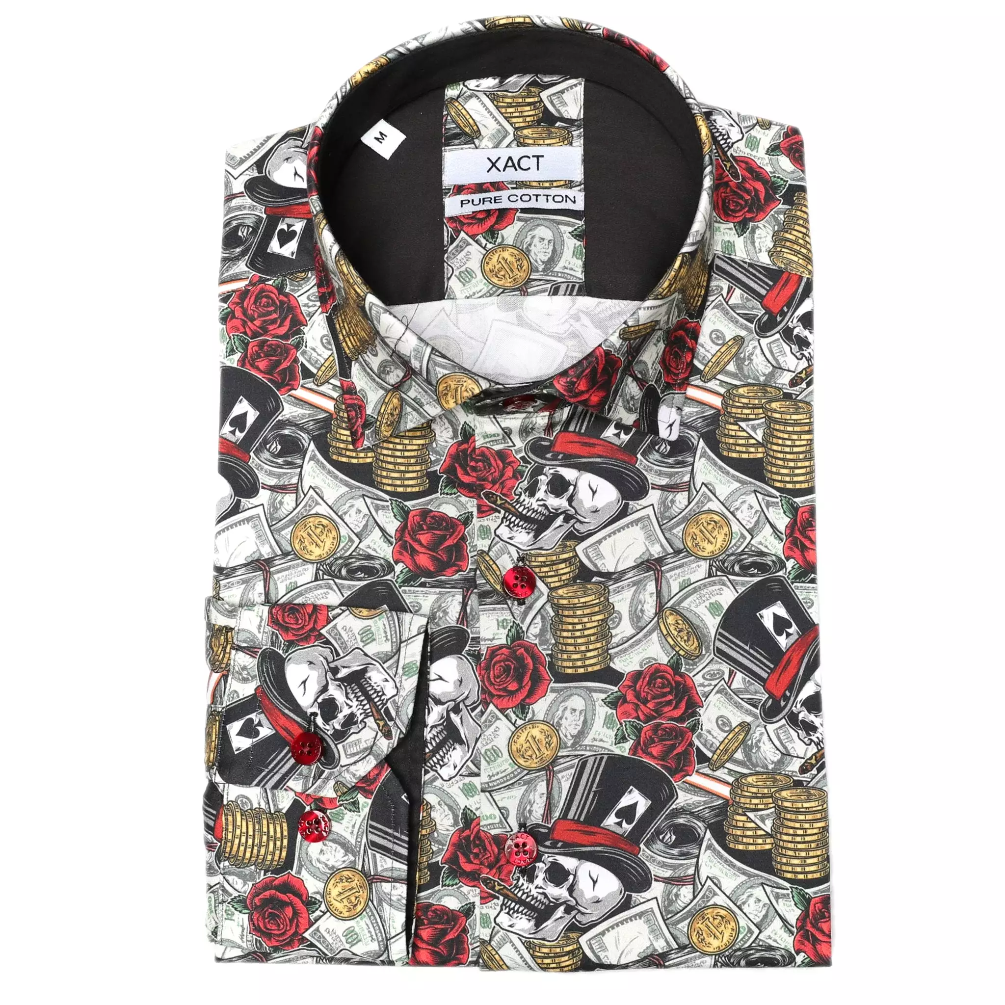 Xact Men's Gambling Skulls Print Long Sleeved Shirt, Regular Fit