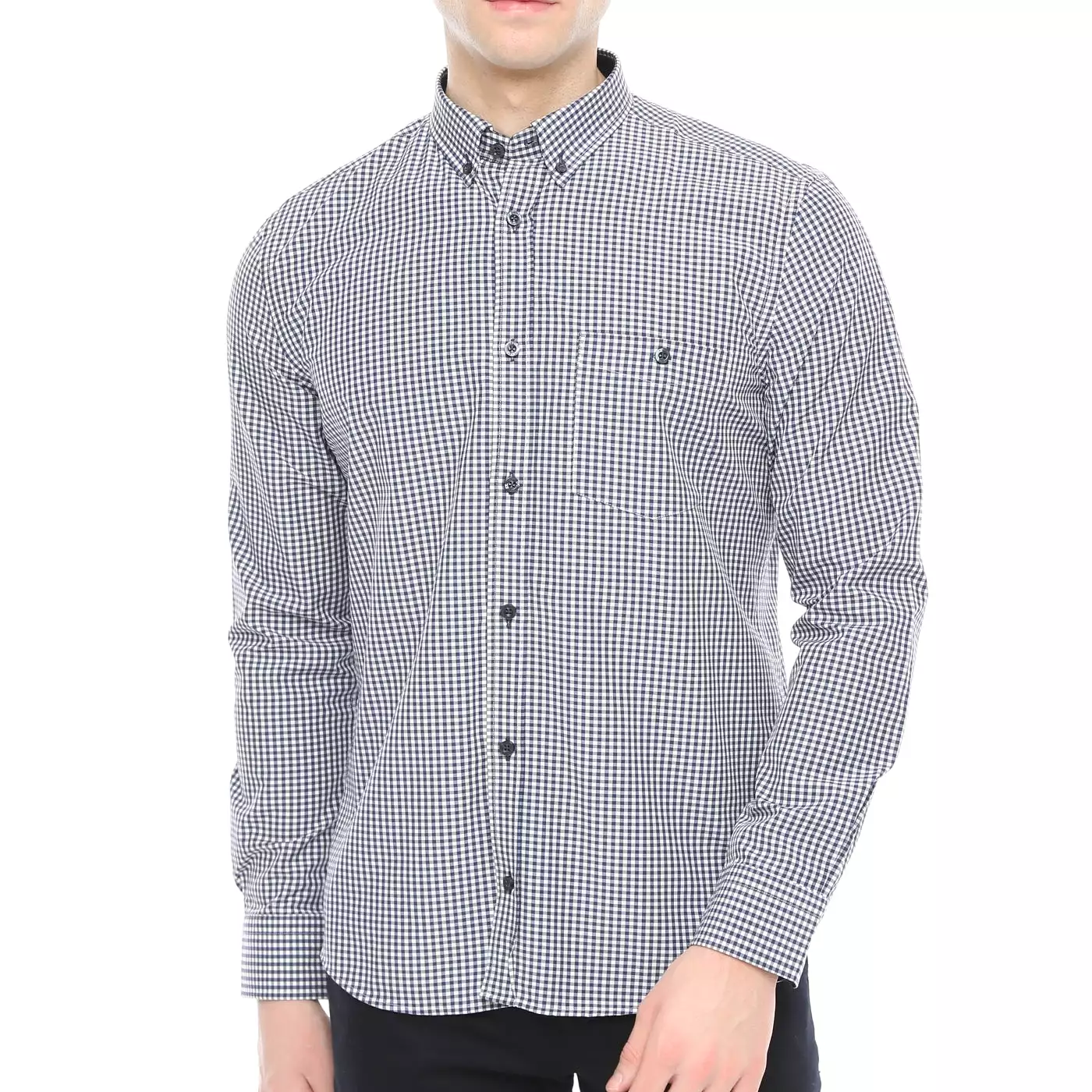 Xact Men's Gingham Check Shirt with Button-Down Collar - Long Sleeved