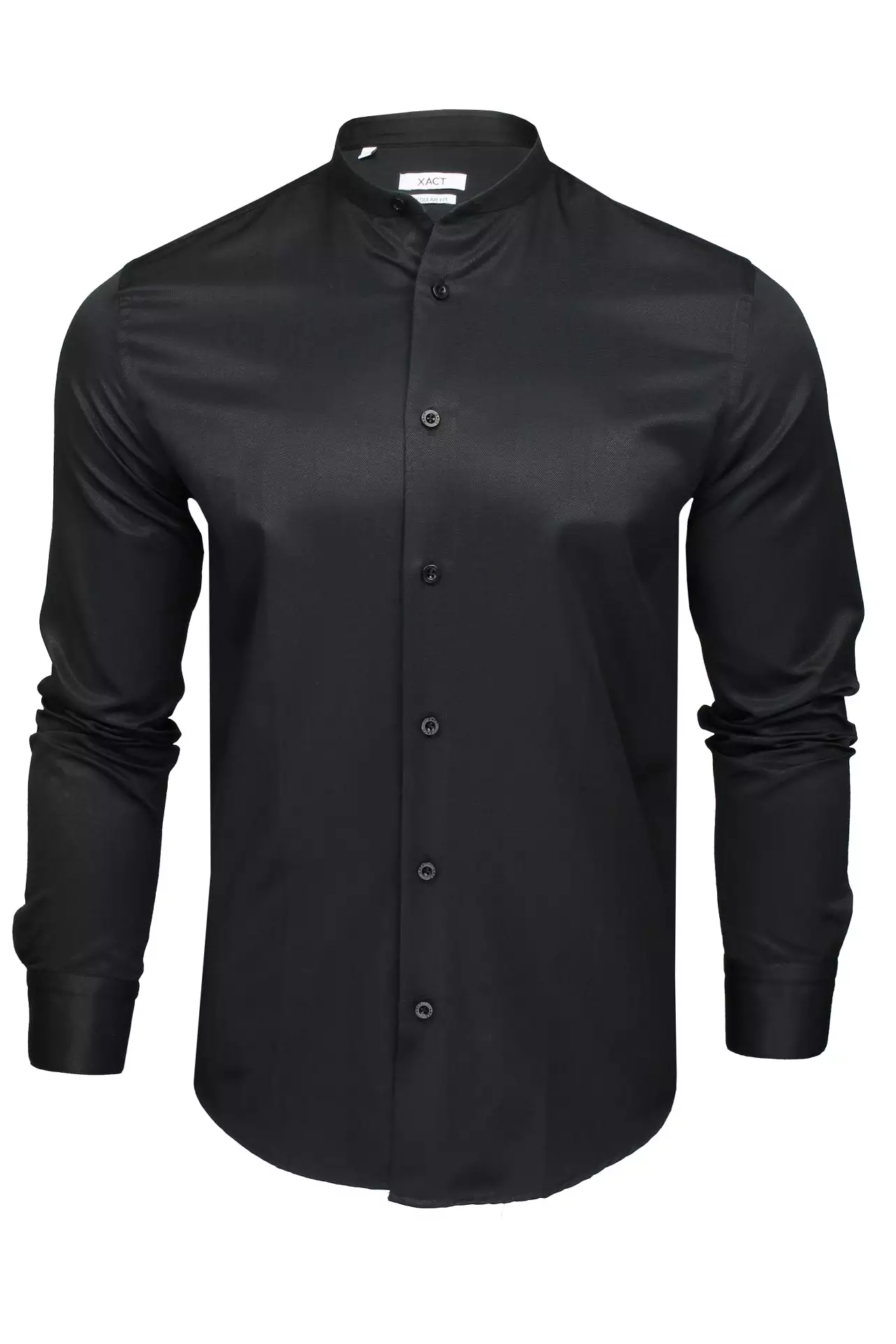 Xact Men's Herringbone Grandad/ Band Collar Shirt - Long Sleeved