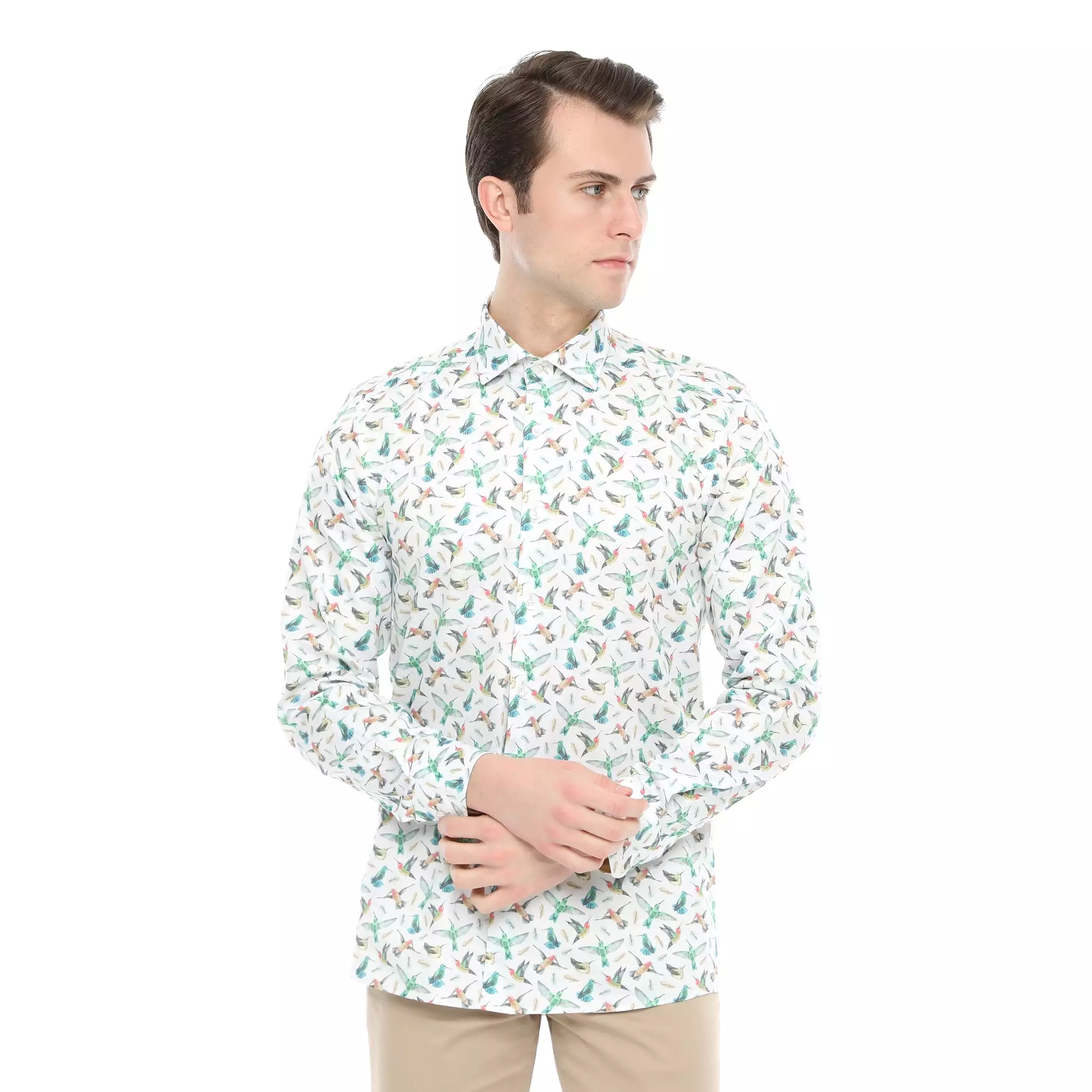 Xact Men's Hummingbird Print Long Sleeved Shirt, Regular Fit