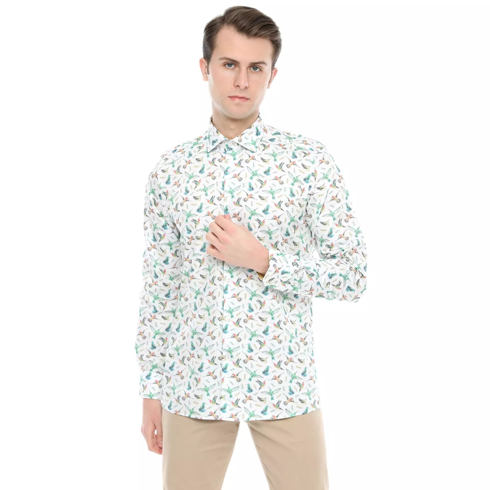 Xact Men's Hummingbird Print Long Sleeved Shirt, Regular Fit