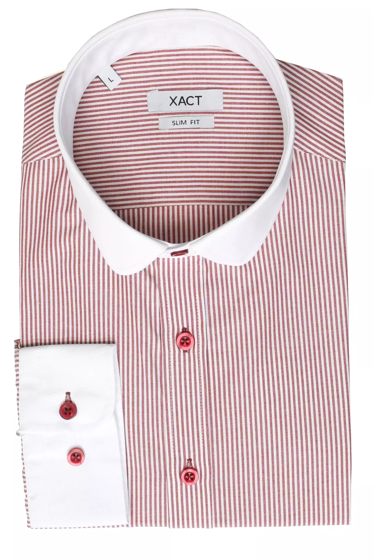 Xact Men's Long-Sleeved Striped Shirt with White Penny/Club Collar and White Cuffs