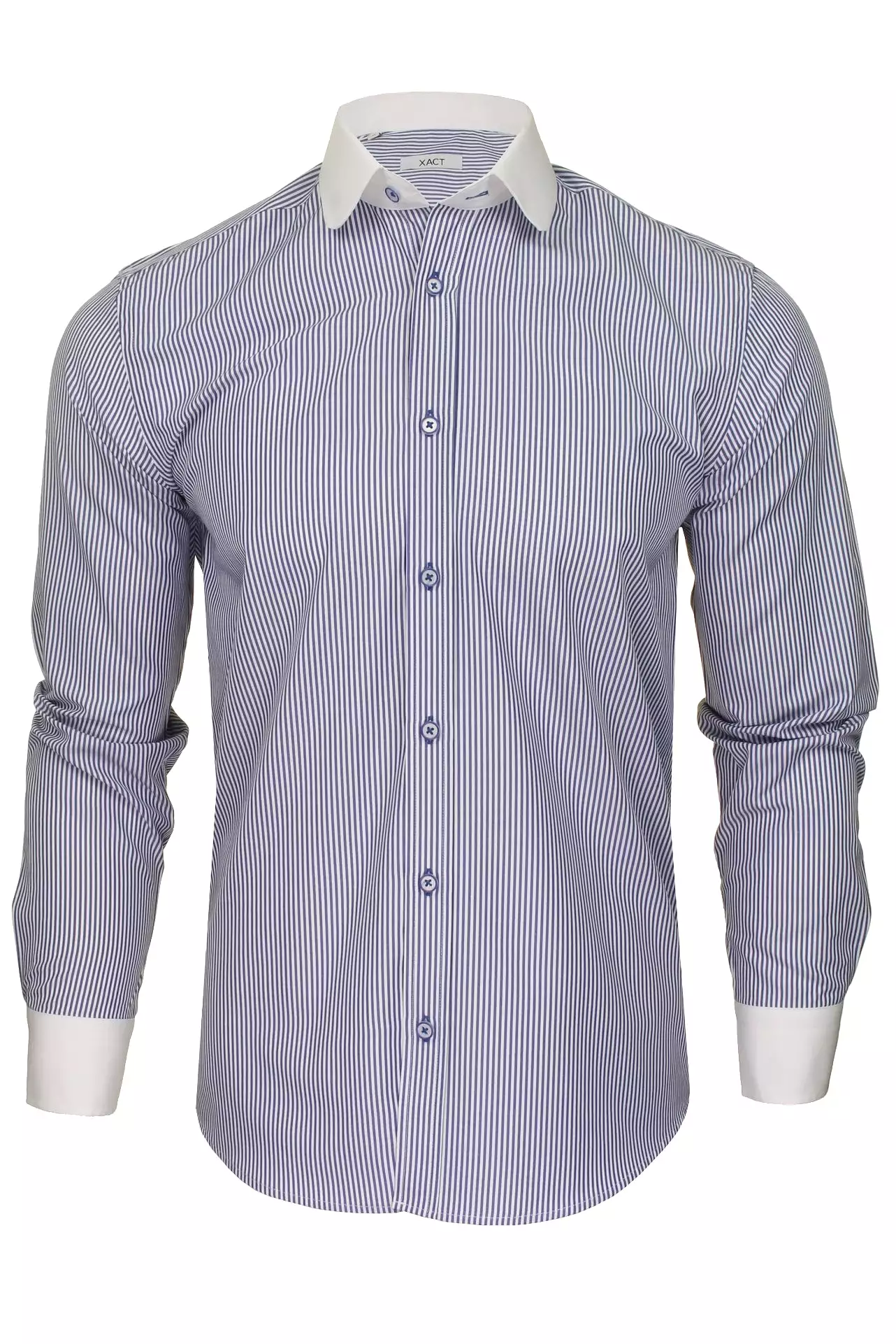 Xact Men's Long-Sleeved Striped Shirt with White Penny/Club Collar and White Cuffs