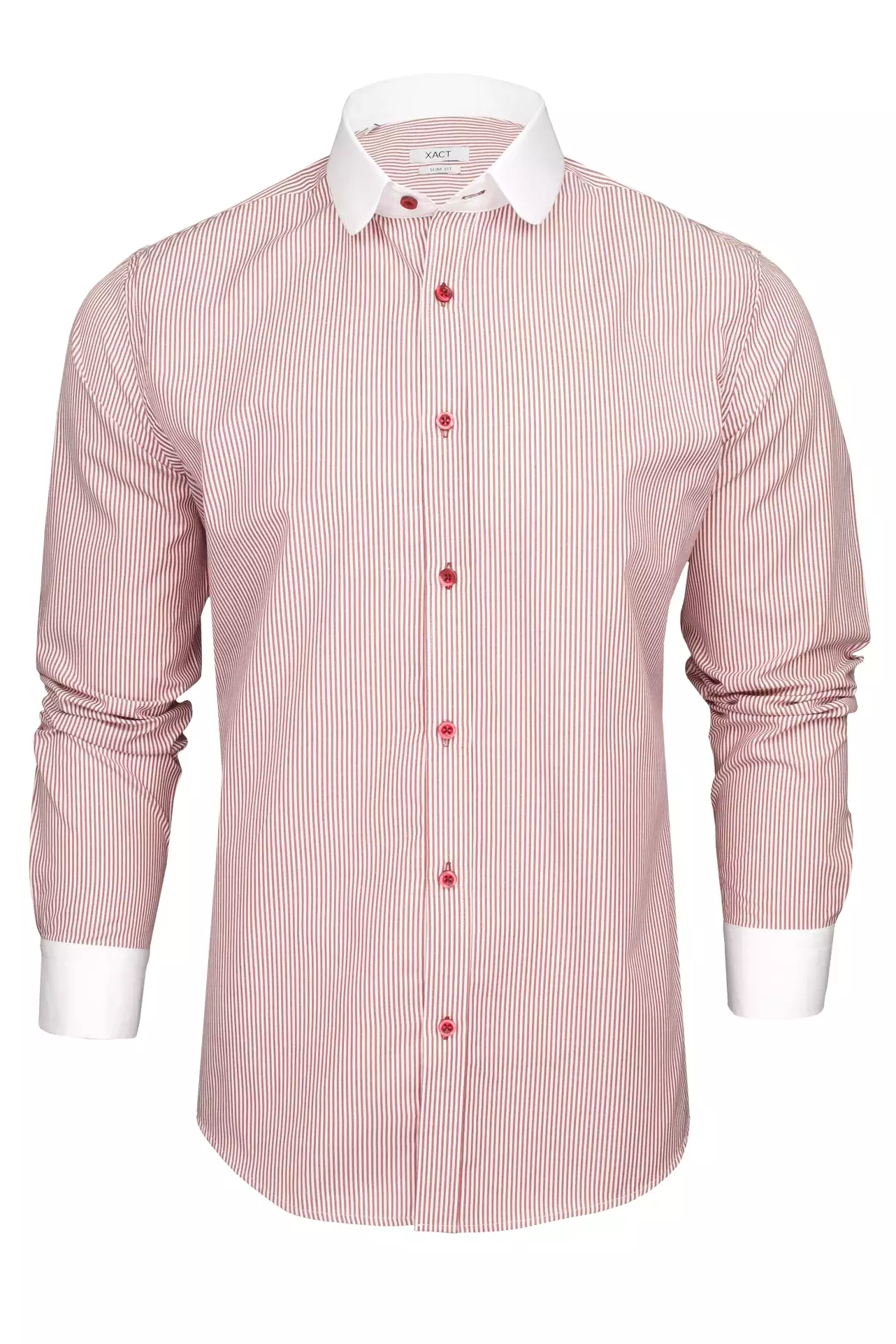 Xact Men's Long-Sleeved Striped Shirt with White Penny/Club Collar and White Cuffs